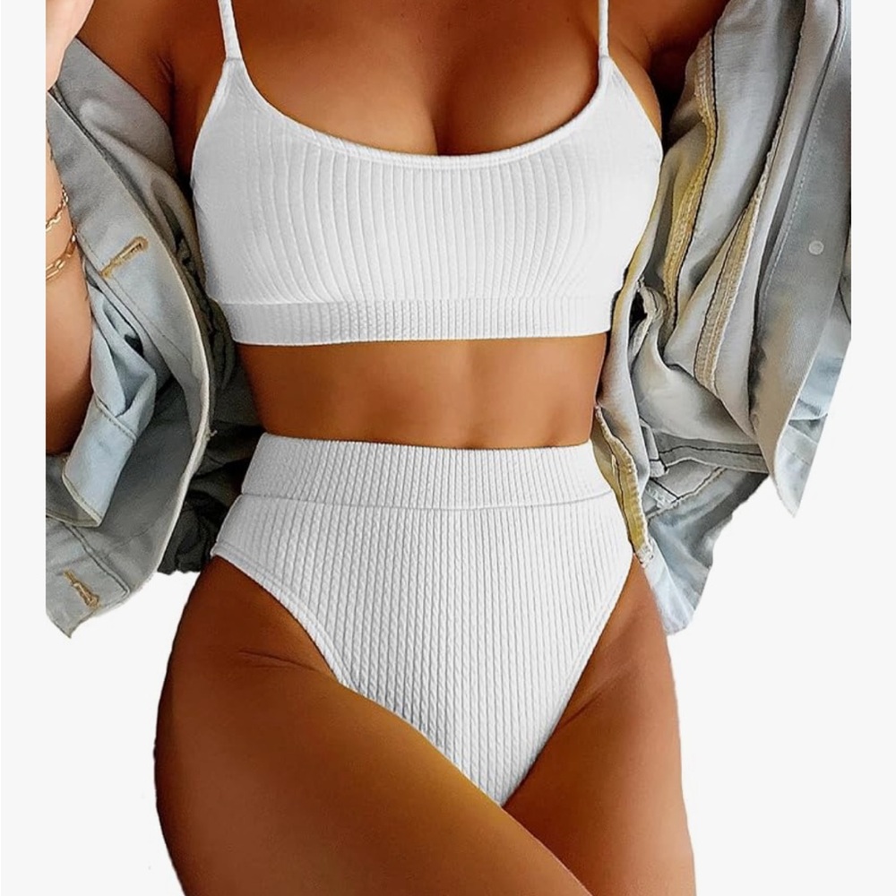 White Ribbed Bikini Set